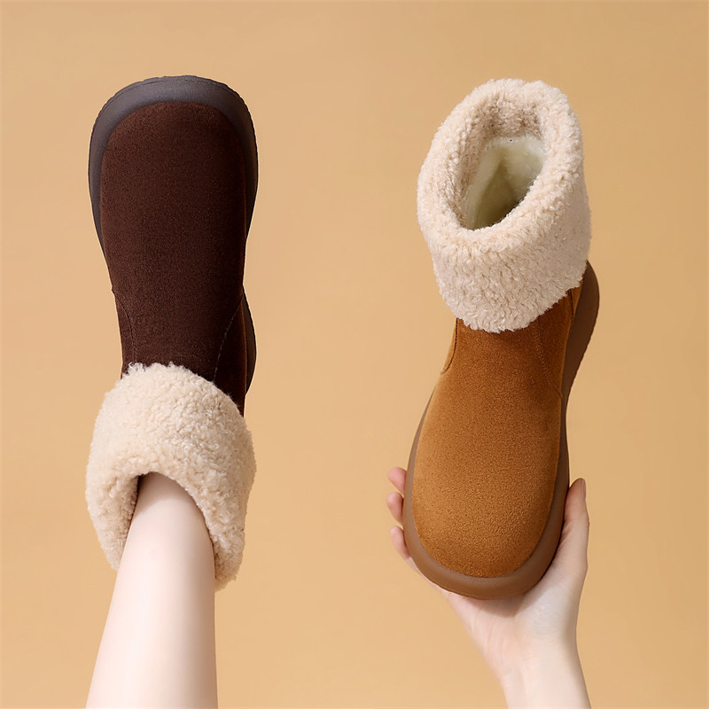 韩版平底雪地靴2025年冬季新款软底不累脚中筒靴时尚休闲百搭短靴,女鞋,时尚雪地靴,淘宝优惠券,粉丝福利购,淘宝优惠卷