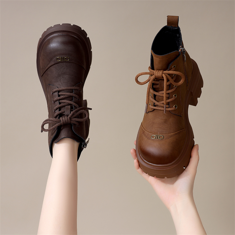 真皮厚底马丁靴女英伦风2025新款