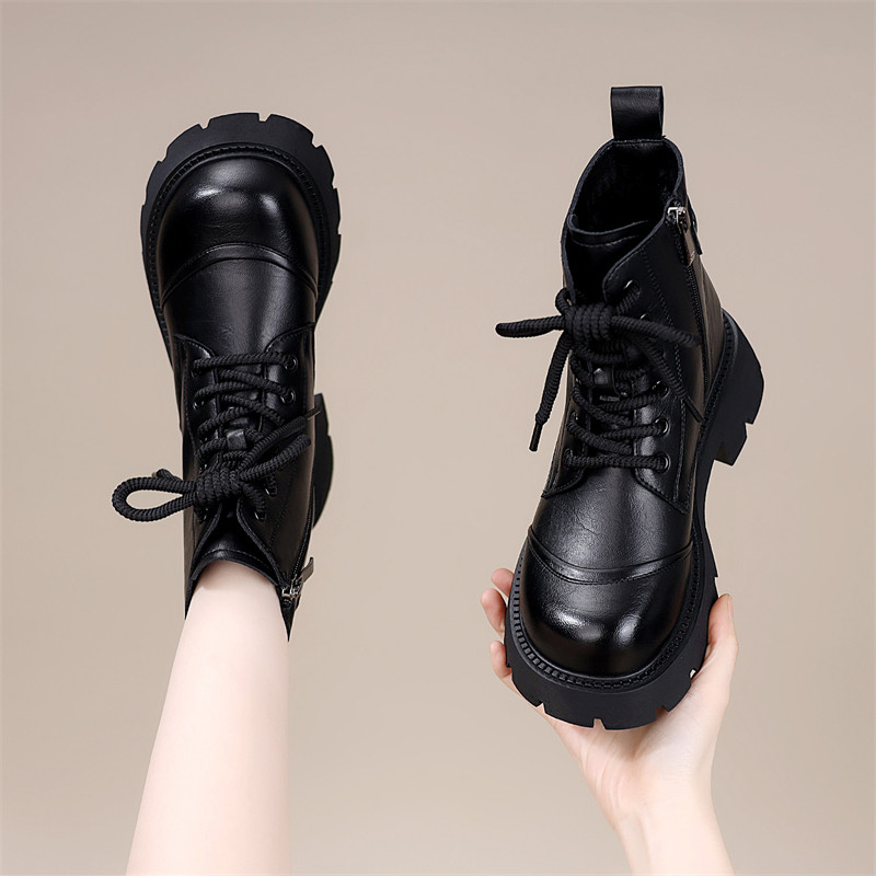 英伦风厚底马丁靴女2025秋冬新款系带短靴小个子显瘦增高软底棉靴,女鞋,马丁靴,淘宝优惠券,粉丝福利购,淘宝优惠卷