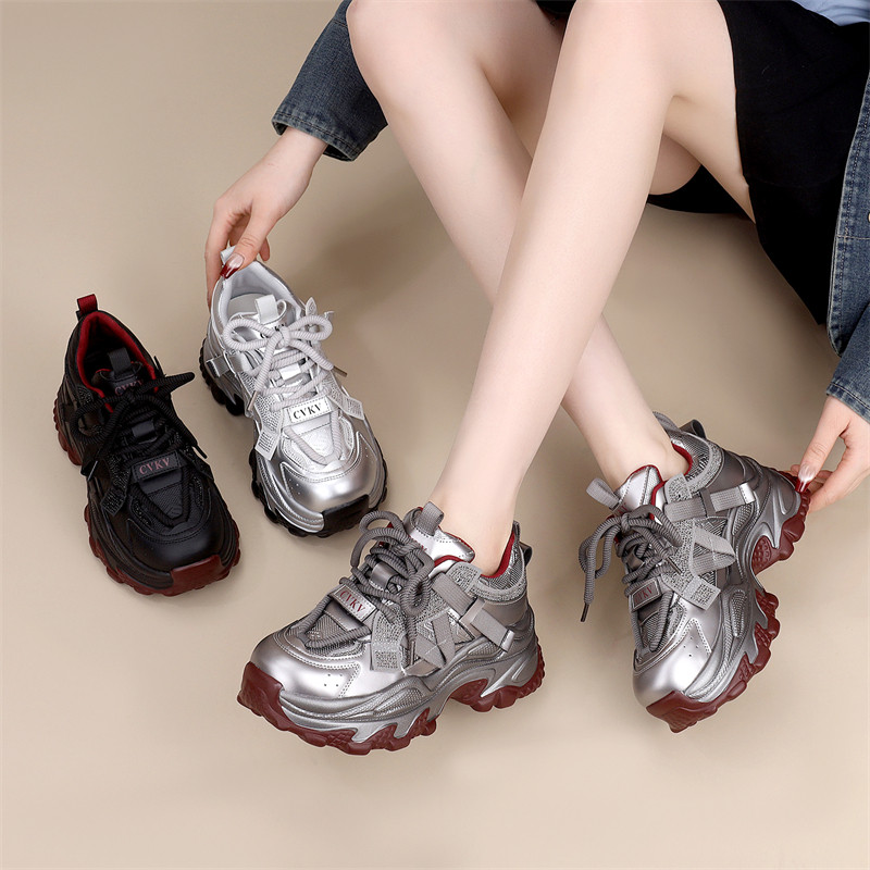 皮面老爹鞋女2025春秋季新款透气不闷脚轻巧百搭休闲鞋软底运动鞋,女鞋,老爹鞋,淘宝优惠券,粉丝福利购,淘宝优惠卷