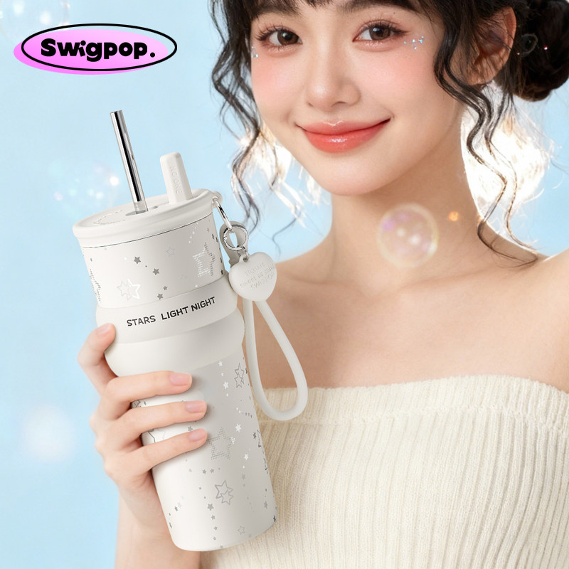 Swigpop吸管杯陶瓷内胆保温杯2026新款女生高颜值水杯便携车载杯
