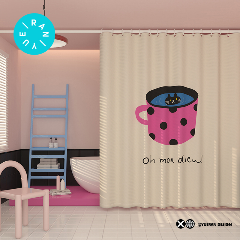 浴室卫生间专用门帘猫咪款防水布防霉免打孔高档遮挡帘洗澡隔断帘