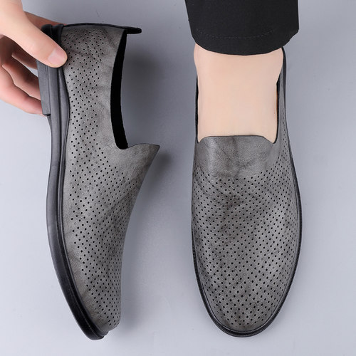 皮鞋男夏季薄款网眼透气商务皮鞋