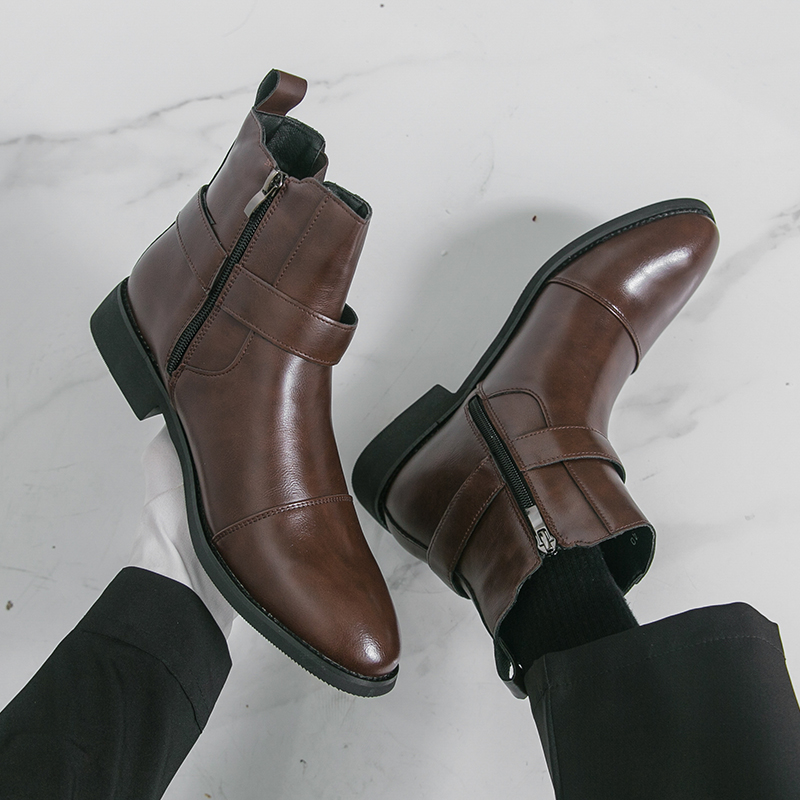 切尔西靴男一脚蹬短靴发型师皮靴