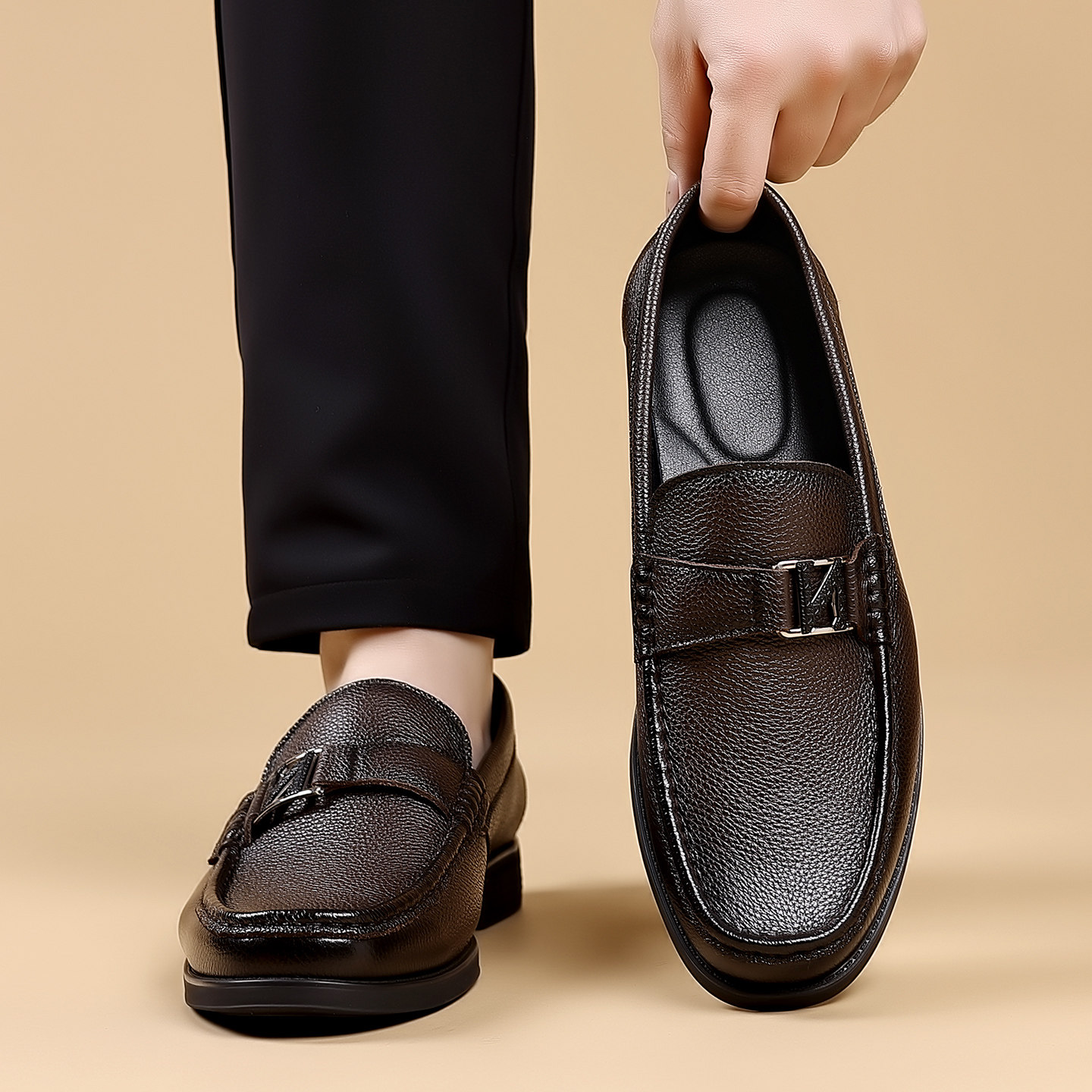 皮鞋男棕色真皮软底英伦风春季男士乐福鞋头层牛皮透气休闲豆豆鞋,流行男鞋,休闲皮鞋,淘宝优惠券,粉丝福利购,淘宝优惠卷