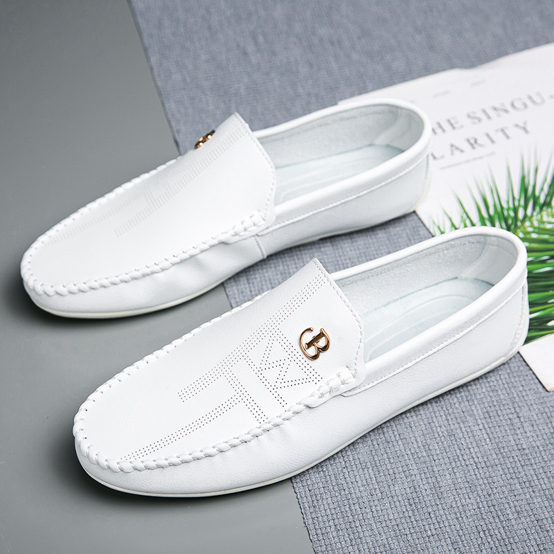 白色豆豆鞋男秋季薄款透气镂空休闲懒人鞋2024新款一脚蹬开车皮鞋,流行男鞋,乐福鞋（豆豆鞋）,淘宝优惠券,粉丝福利购,淘宝优惠卷