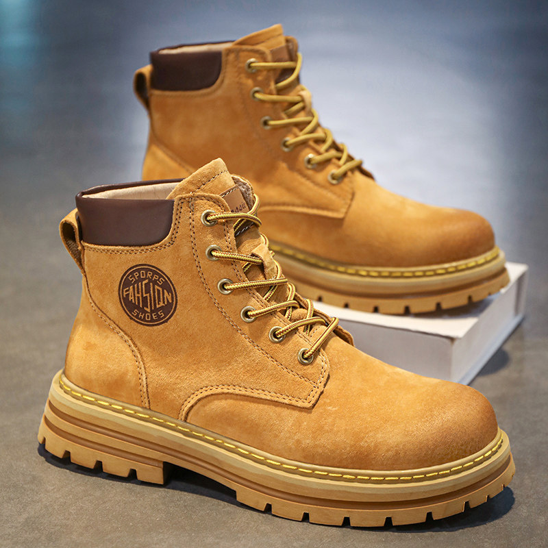 马丁靴男款真皮大黄靴情侣棉鞋高帮厚底户外工装靴子冬季加绒男鞋