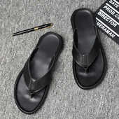 男士 凉拖 夏天夹脚37码 人字拖男真皮外穿防滑软底室外潮流韩版 个性