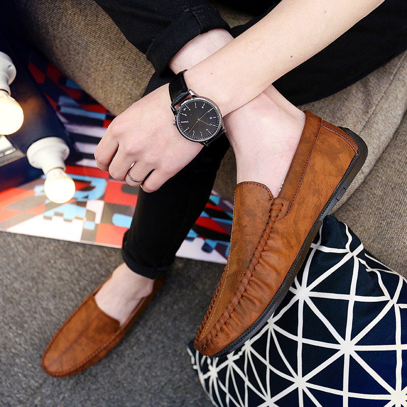 豆豆鞋男2025新款夏季懒人一脚蹬乐福休闲皮鞋精神小伙驾车鞋潮鞋,流行男鞋,乐福鞋（豆豆鞋）,淘宝优惠券,粉丝福利购,淘宝优惠卷