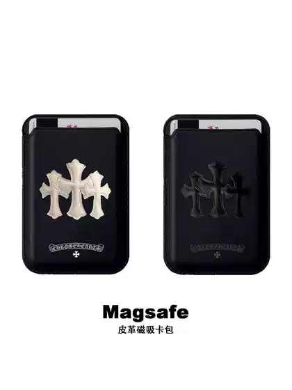 Trendy Brand Chrome Hearts Cross-Shaped Magnetic Magsafe Card Holder Suitable for iPhone 16 Pro Max Case, Apple 15 Leather Card Holder, 14 Id Card/Metro Access Card Slot, 13/12 Accessories