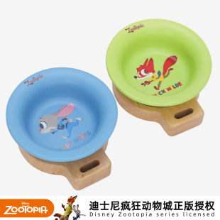 迪士尼疯狂动物城系列陶瓷碗橡木碗架泰迪加菲小狗小猫食盆防打翻
