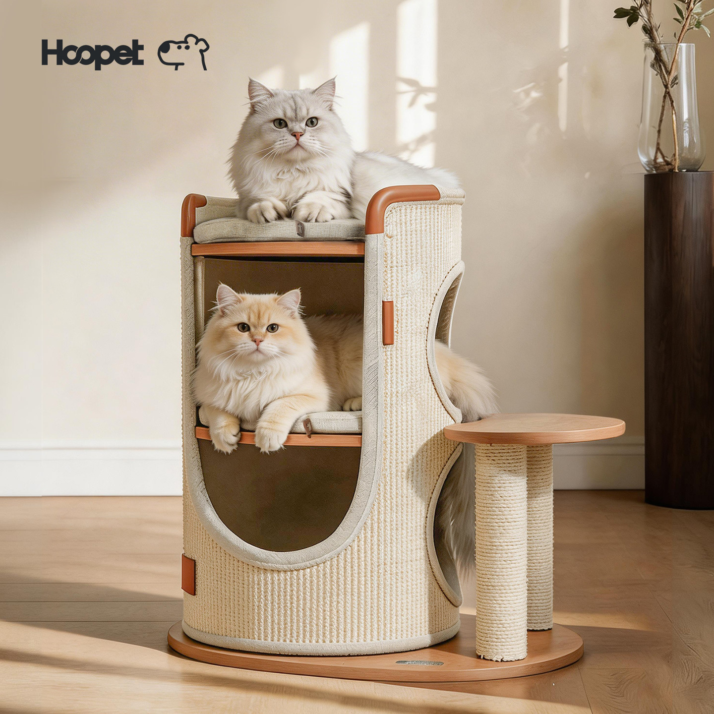 Hoopet罗马假日猫抓桶单层跳台款猫咪剑麻桶小户型猫爬架多猫猫窝图片