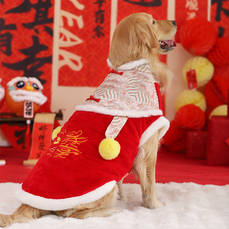 大狗冬装暴富醒狮绣花唐装拜年服宠物金毛萨摩耶过年喜庆狗狗衣服