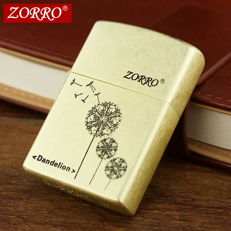 佐罗zorro纯铜煤油打火机复古防风老式砂轮加油礼品火机送礼金色