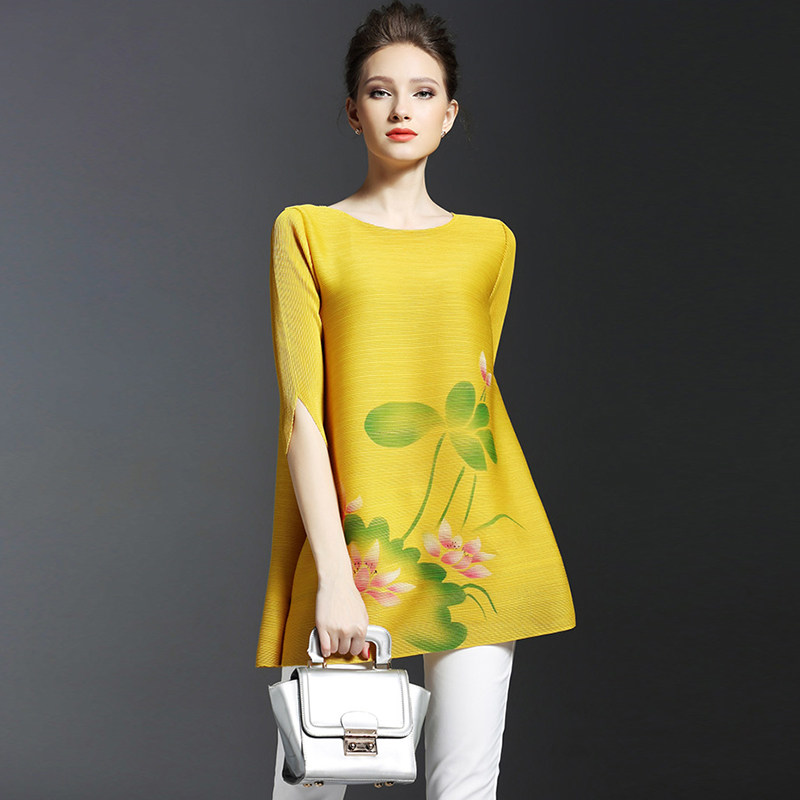 大码女装褶皱春夏装上衣2026新款休闲宽松短袖宽松印花T恤衫洋气