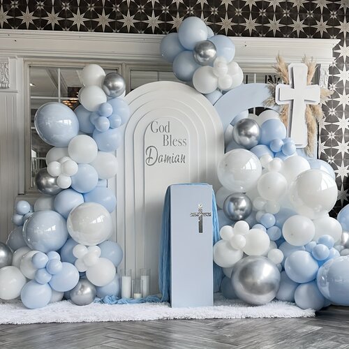 马卡龙蓝气球拱门套装生日婚礼