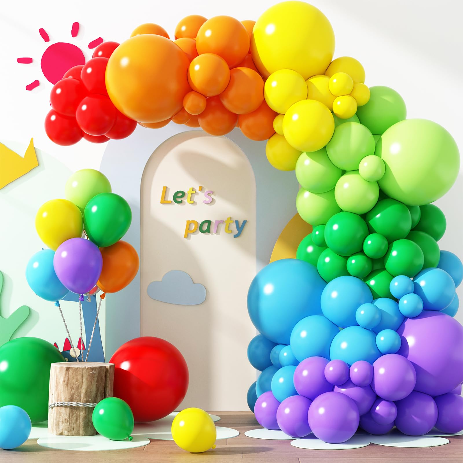 彩虹宝宝生日派对拱门气球套装