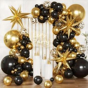 新款黑金气球主题生日布置金色拱门婚庆派对装饰家用客厅装饰套装