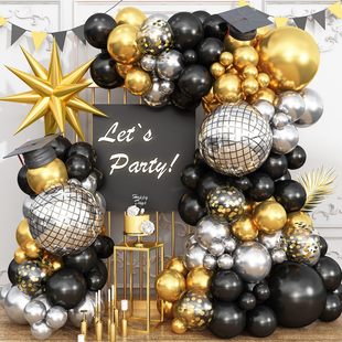 新款黑色金色主题气球套装拱门生日派对婚礼装饰开业布置背景墙