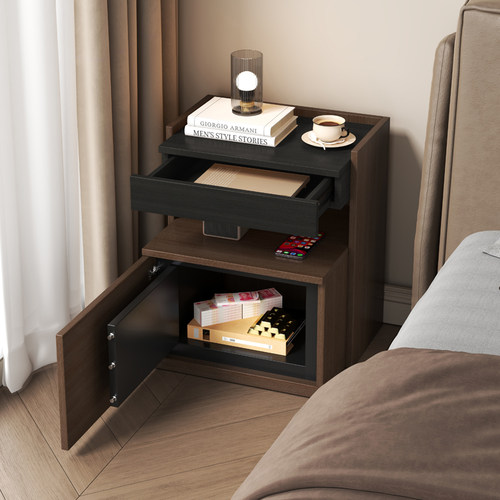 意式极简智能床头柜保险箱一体轻奢高级感多功能带密码锁床边柜