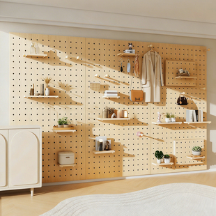 实木洞洞板置物架配件免打孔挂板入户玄关书桌造型墙定制装饰一体