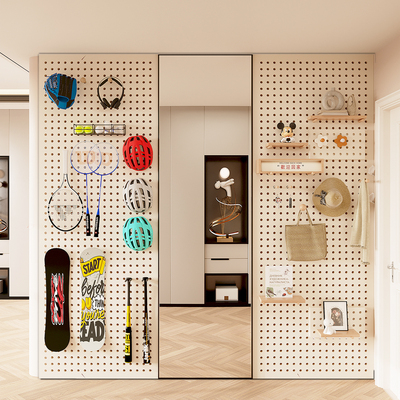 定制镜子入户玄关洞洞板穿衣镜一体组合简约风格实木质收纳置物架
