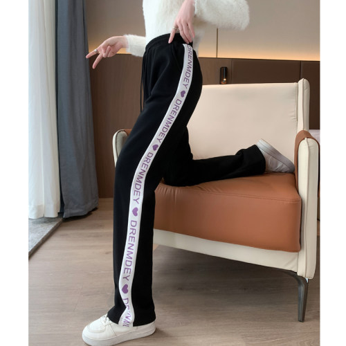 女童加绒运动裤秋冬直筒休闲裤子
