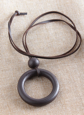 圆圈挂坠复古长款棉麻配饰毛衣链