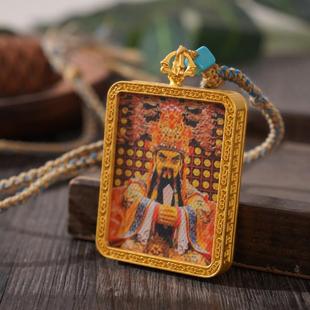 财神佛牌挂坠正财进宝方形文殊菩萨吊坠藏族护身札记拉姆唐卡项链