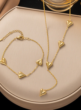 欧美甜美桃心流苏钛钢项链女手链