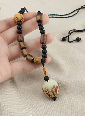 菩提莲花吊坠项链棉麻女长款挂坠