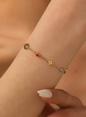 彩钻四叶花手链女镶钻18k手饰品