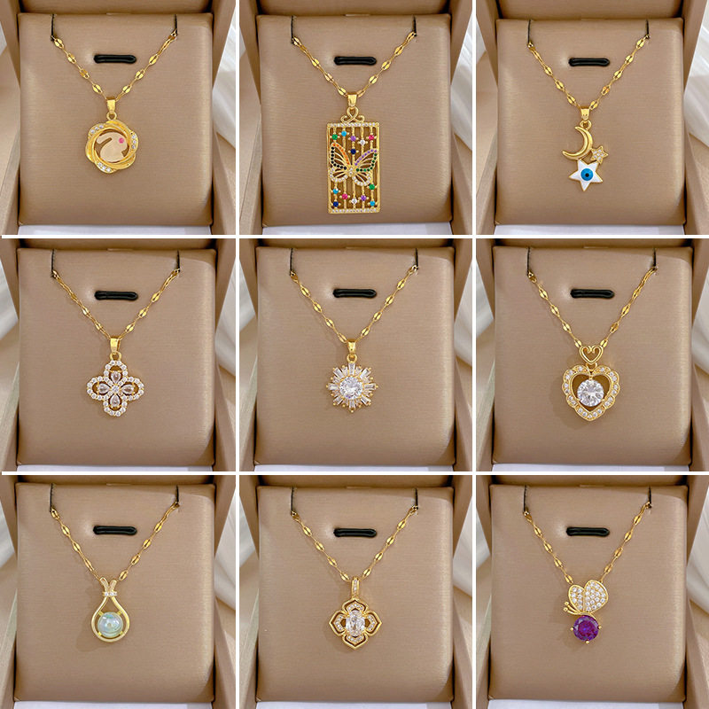 金色钛钢几何奢华锁骨链女项链