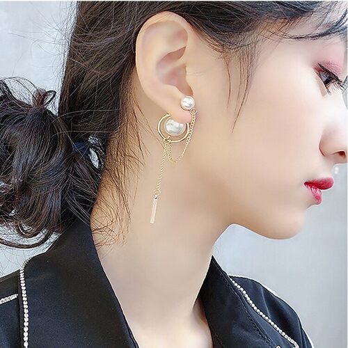 S925银针耳环珍珠流苏耳钉女耳饰