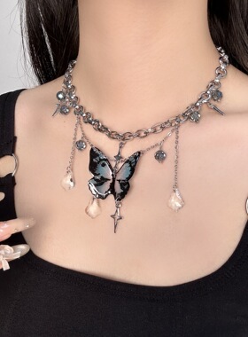 蝴蝶流苏项链女choker锁骨链颈链