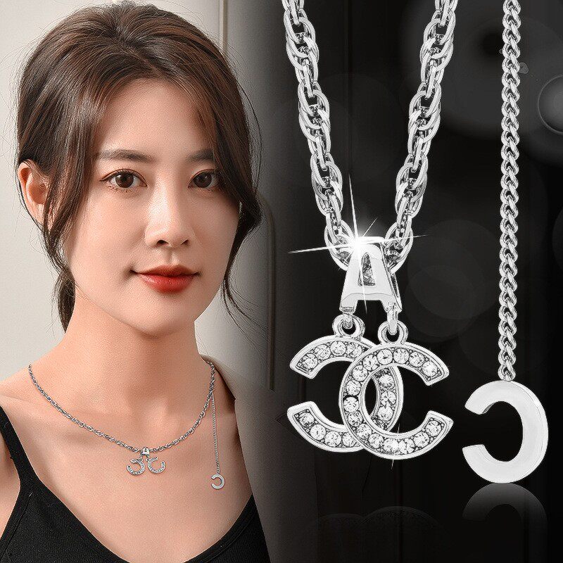 双C字母项链钛钢时尚毛衣链女士