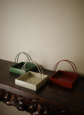 十境OTlife新中式简约样板间客厅家居手工漆器日式收纳提篮托盘