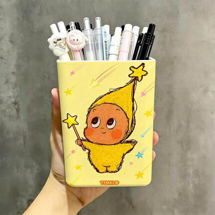 彩色星星人收纳盒课桌面可爱笔筒学生文具盒办公室化妆刷桶