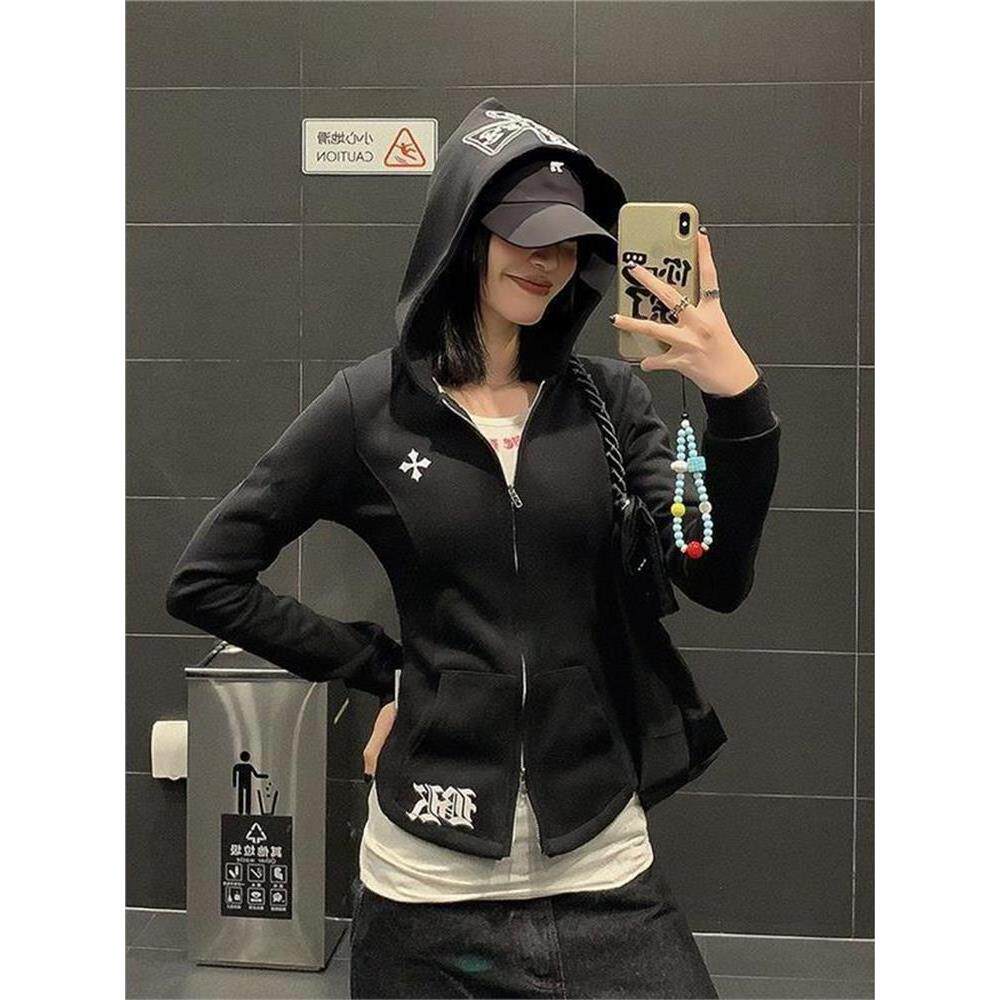 嘻哈少女!!!【十字印花】美式高街纯色卫衣韩版ins修身爆款外套女