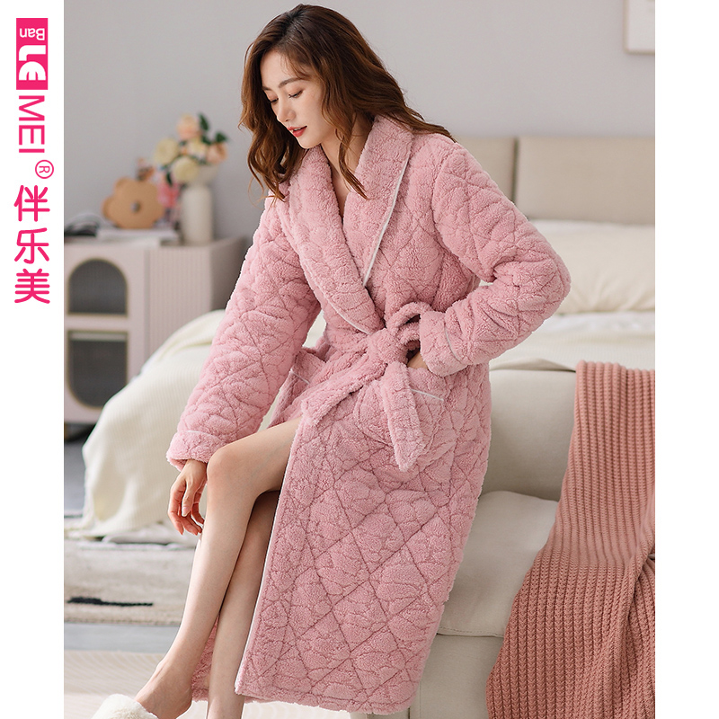 夹棉浴袍法兰绒长款家居服