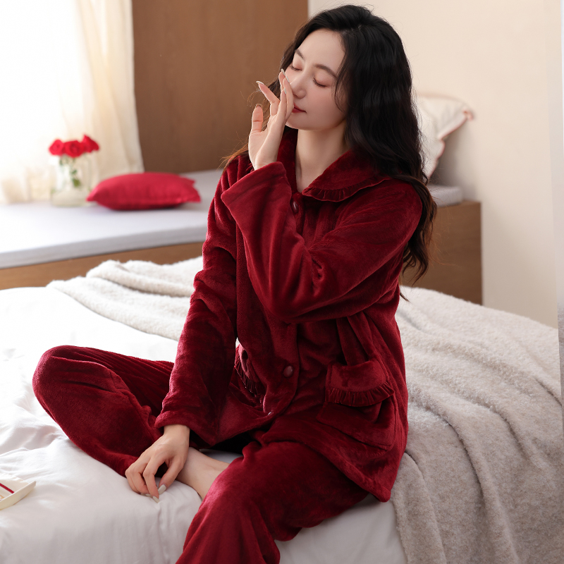 睡衣女士冬季珊瑚绒加厚加绒保暖