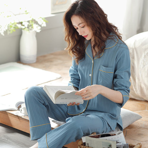 全棉家居服套装妈妈中年大码