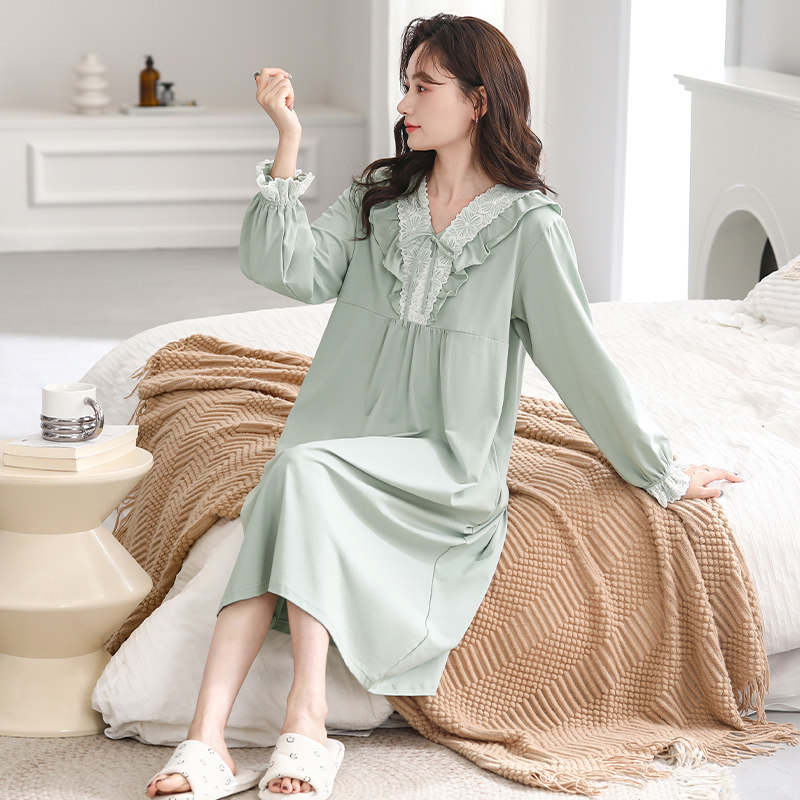 睡裙女款长袖纯棉春秋款2023新款睡衣秋季全棉中长款连衣裙可外穿