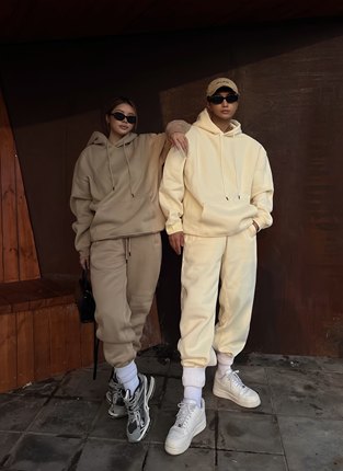 KQ 新款秋冬百搭男女欧美加绒加厚短款连帽卫衣宽松运动束脚卫裤
