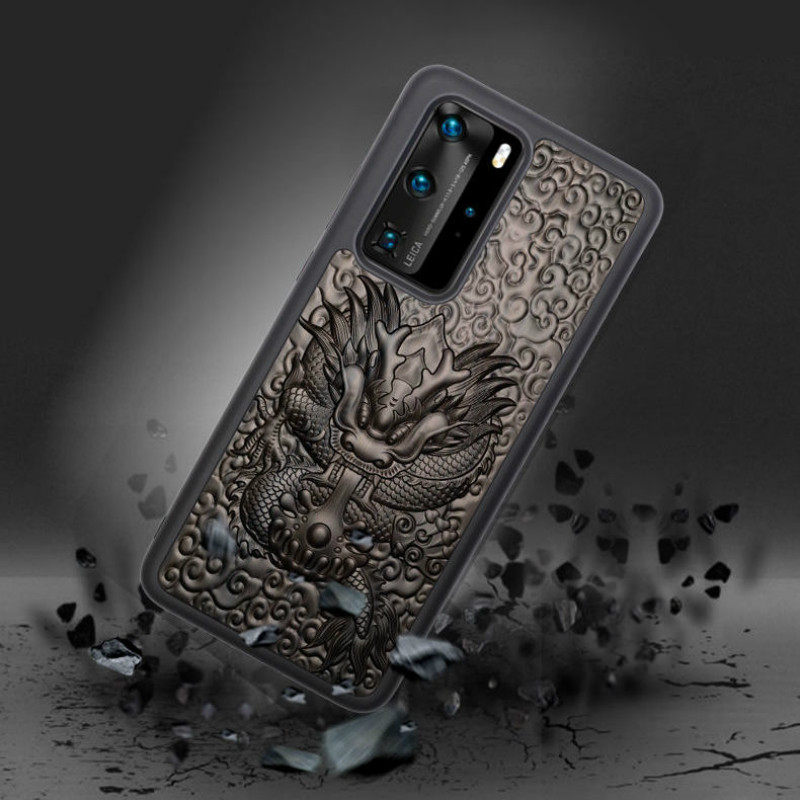 一品青莲HUAWEI华为p40手机壳P40pro+防摔保护套禅意复古紫光檀3D浮雕中国风个性时尚男女款推荐商务奢华适用