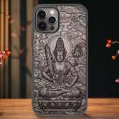 适用 plus防摔手机壳13mini复古风保护套12本命佛11黑檀木浮雕男女新款 iPhone15pro max十二生肖守护神苹果14