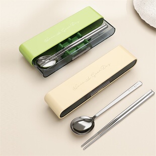 日本304不锈钢筷子勺子餐具套装一人用学生上班族外带便携收纳盒