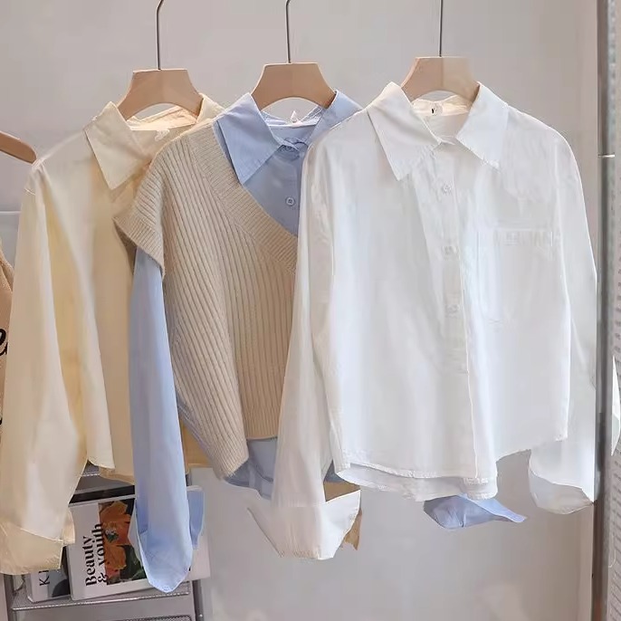 短款纯棉衬衫女秋冬新款小个子内搭叠穿衬衣长袖计感小众白色上衣