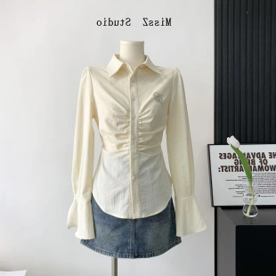 衬衫 早春季 polo港味修身 女装 别致独特衬衣收腰chic上衣复古 新款
