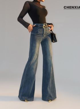 【蜜蜜家】加绒加厚交叉口袋设计喇叭牛仔裤 TY1006/TYH1006